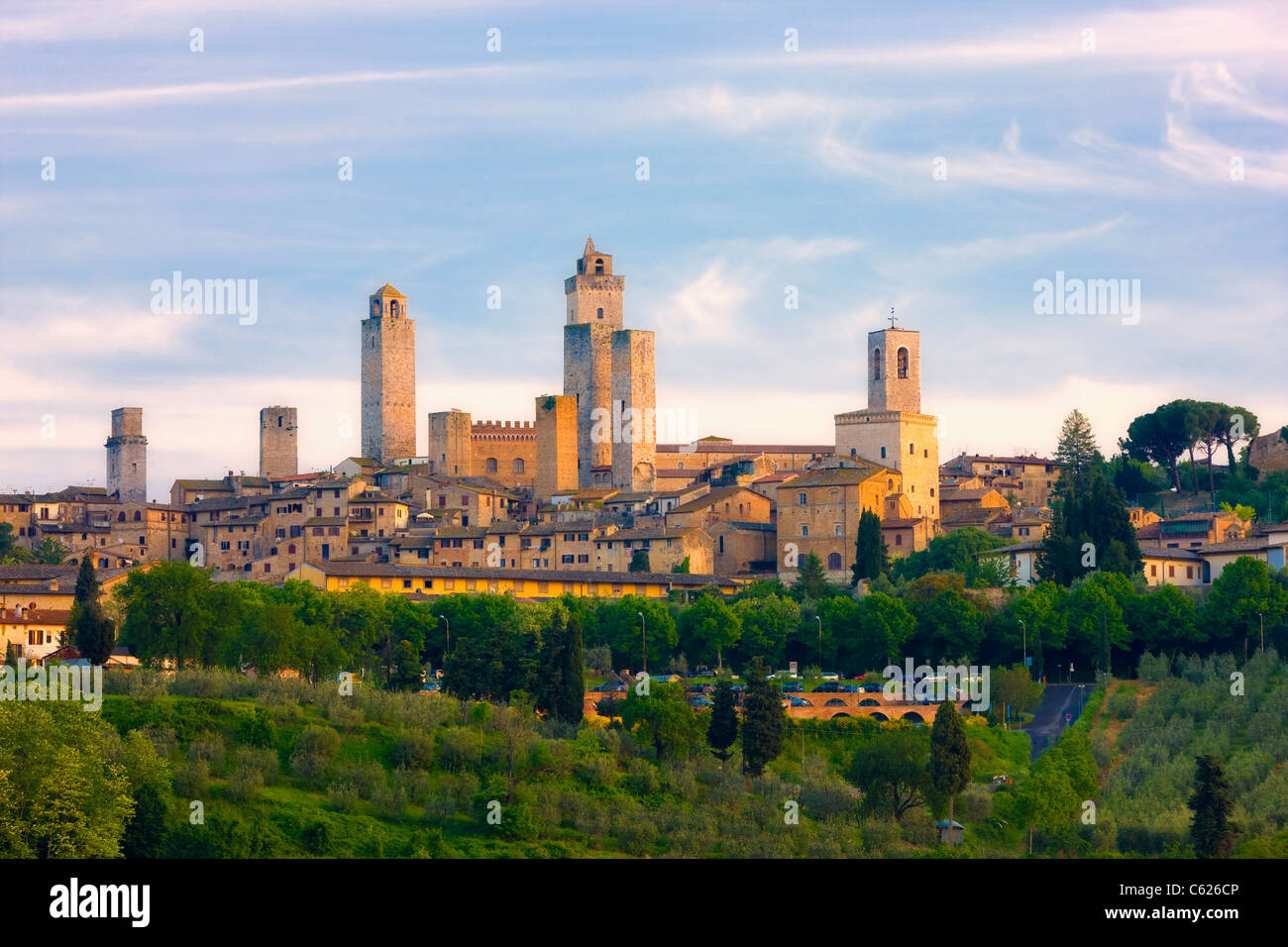 Die mittelalterlichen Hügel-Stadt San Gimignano, Toskana, Italien Stockfoto