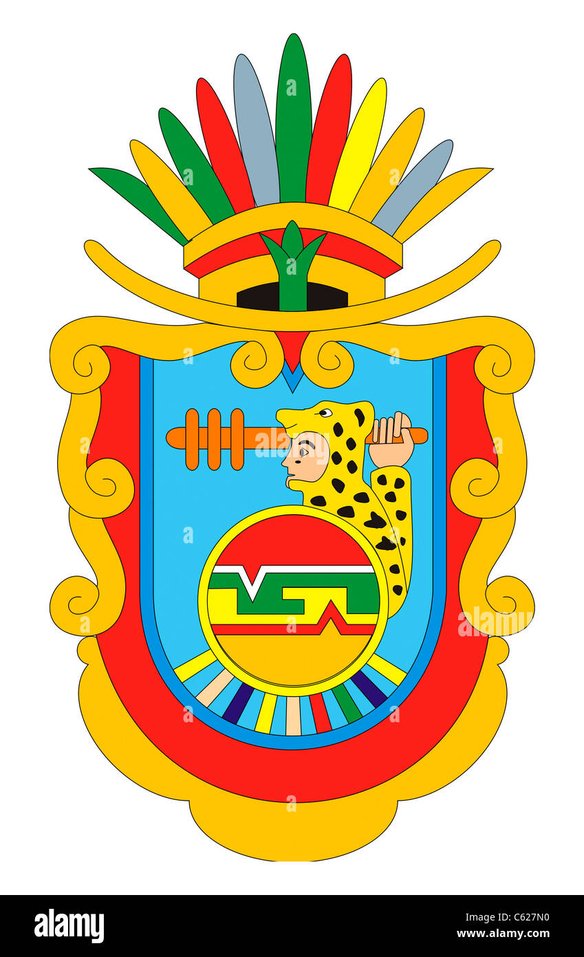 Wappen von mexikanischen Bundesstaat Guerrero; isoliert auf weißem Hintergrund. Stockfoto