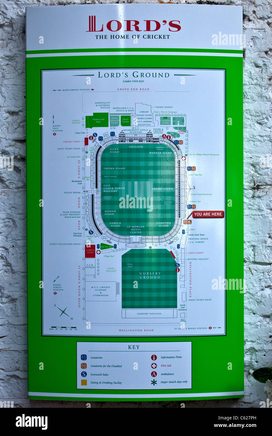 Lageplan und Wegbeschreibung in Lords Crocket Boden Stockfoto