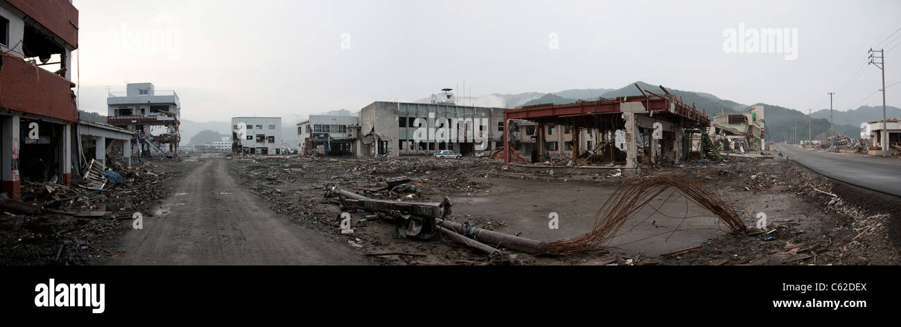 Ein Panorama-Bild von Otsuchi, Iwate, Japan ab Juni 2011. Stockfoto