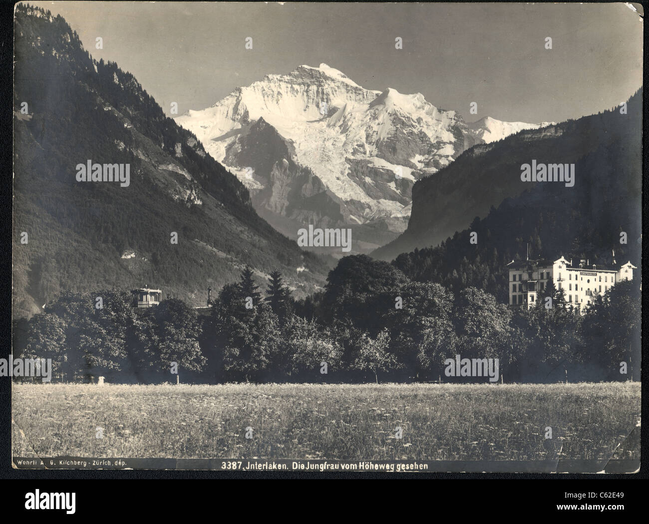 Vintage Foto Interlaken. Sterben Sie die Jungfrau Vom Höheweg gesehen...gabs Wehrliverlag Kilchberg - Zürich Stockfoto