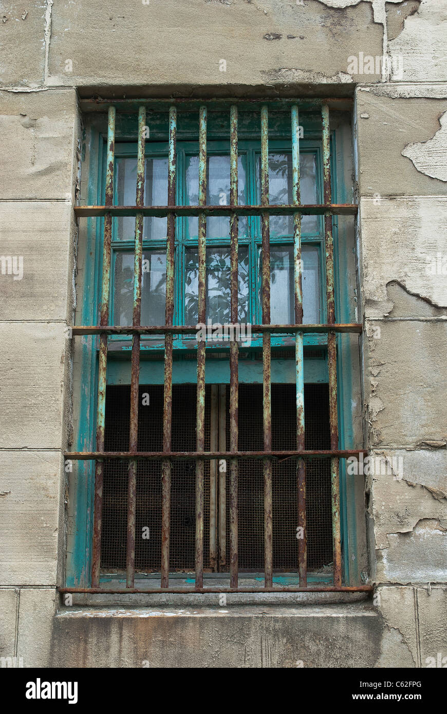 Einem alten Gefängnis Fenster in Montesano, Washington State, USA. Stockfoto