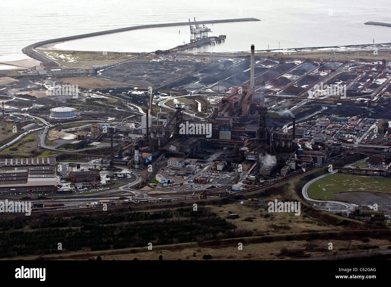 Eine Luftaufnahme von Port Talbot Stahlwerk Stahl indischen Riesen TATA im Besitz Stockfoto