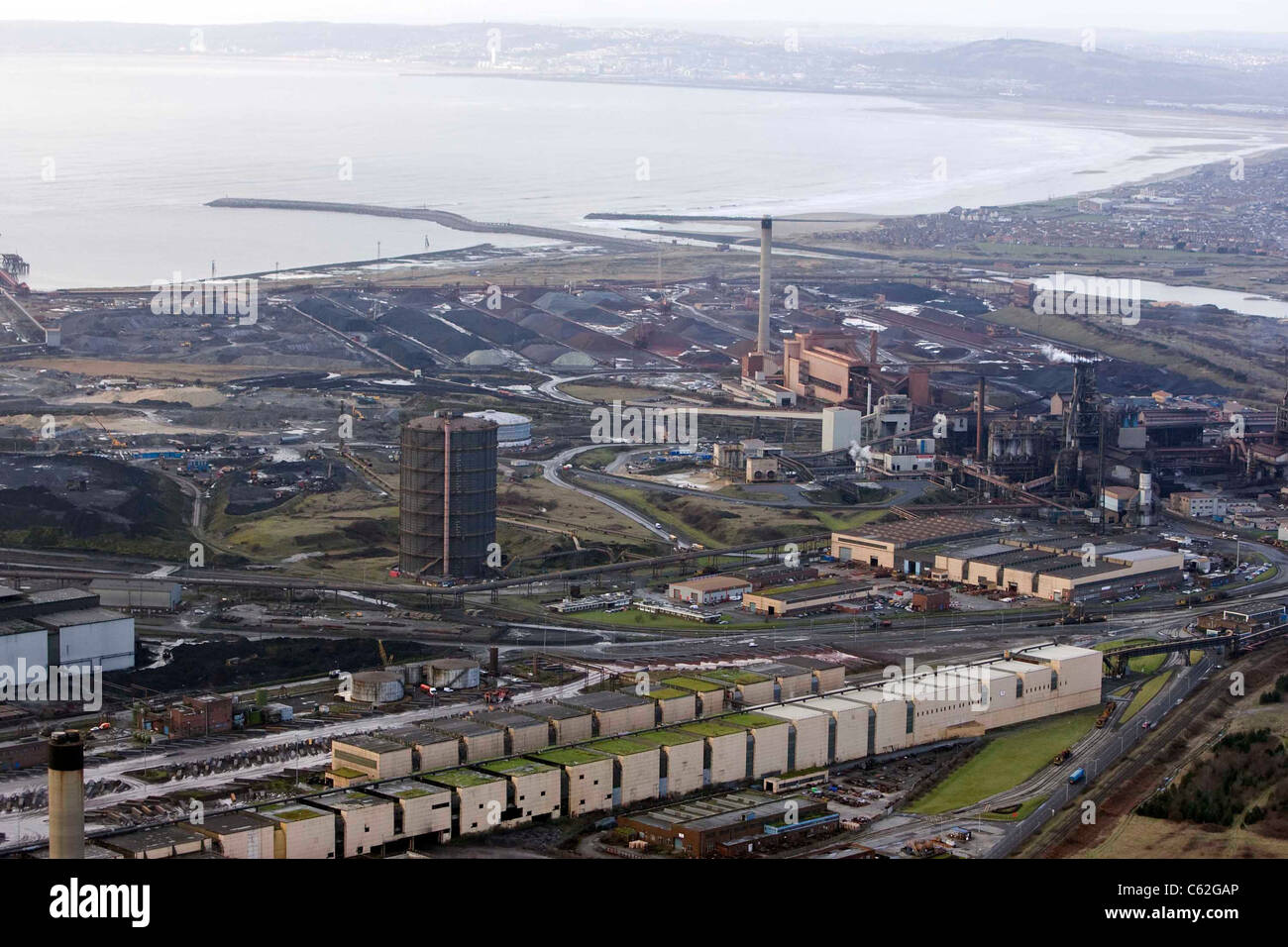 Eine Luftaufnahme von Port Talbot Stahlwerk Stahl indischen Riesen TATA im Besitz Stockfoto