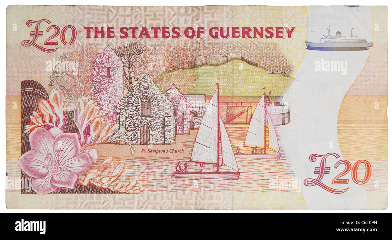 Vogtei Guernsey Stirling-20-Pfund-note Stockfoto