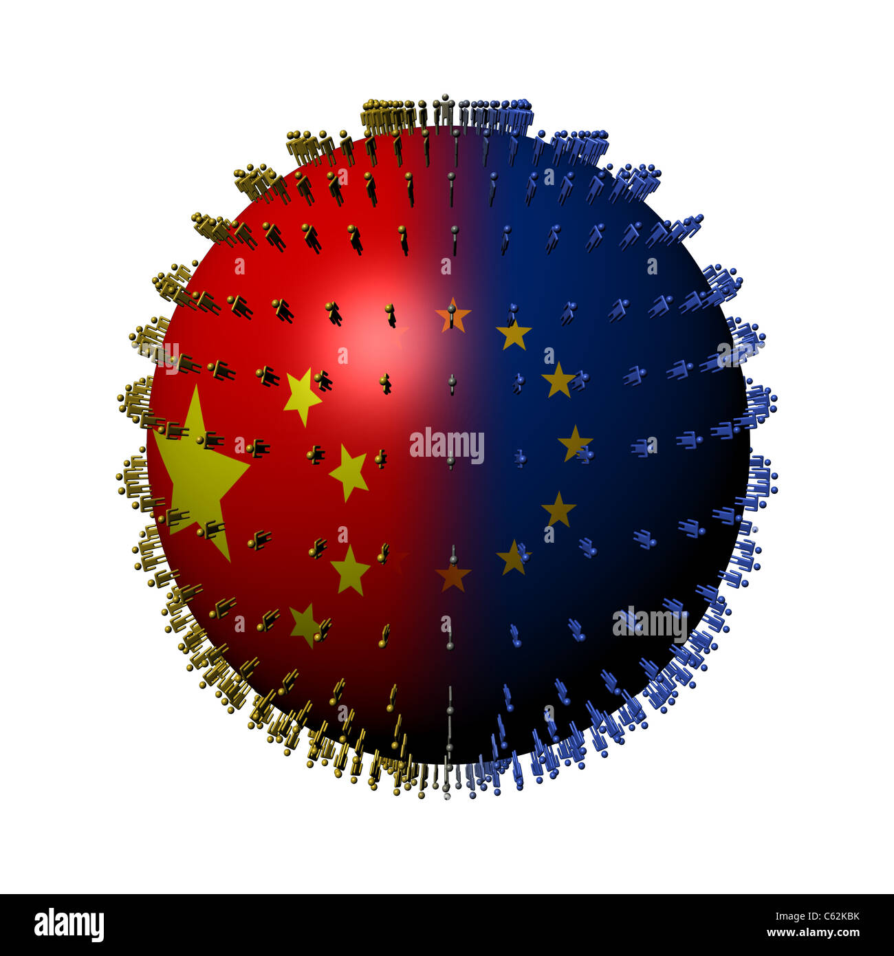China-EU Flagge Kugel umgeben von Menschen Abbildung Stockfoto