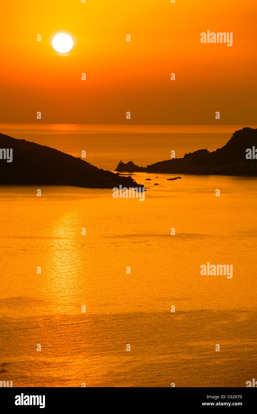 Portovenere Sonnenuntergang vertikale Stockfoto