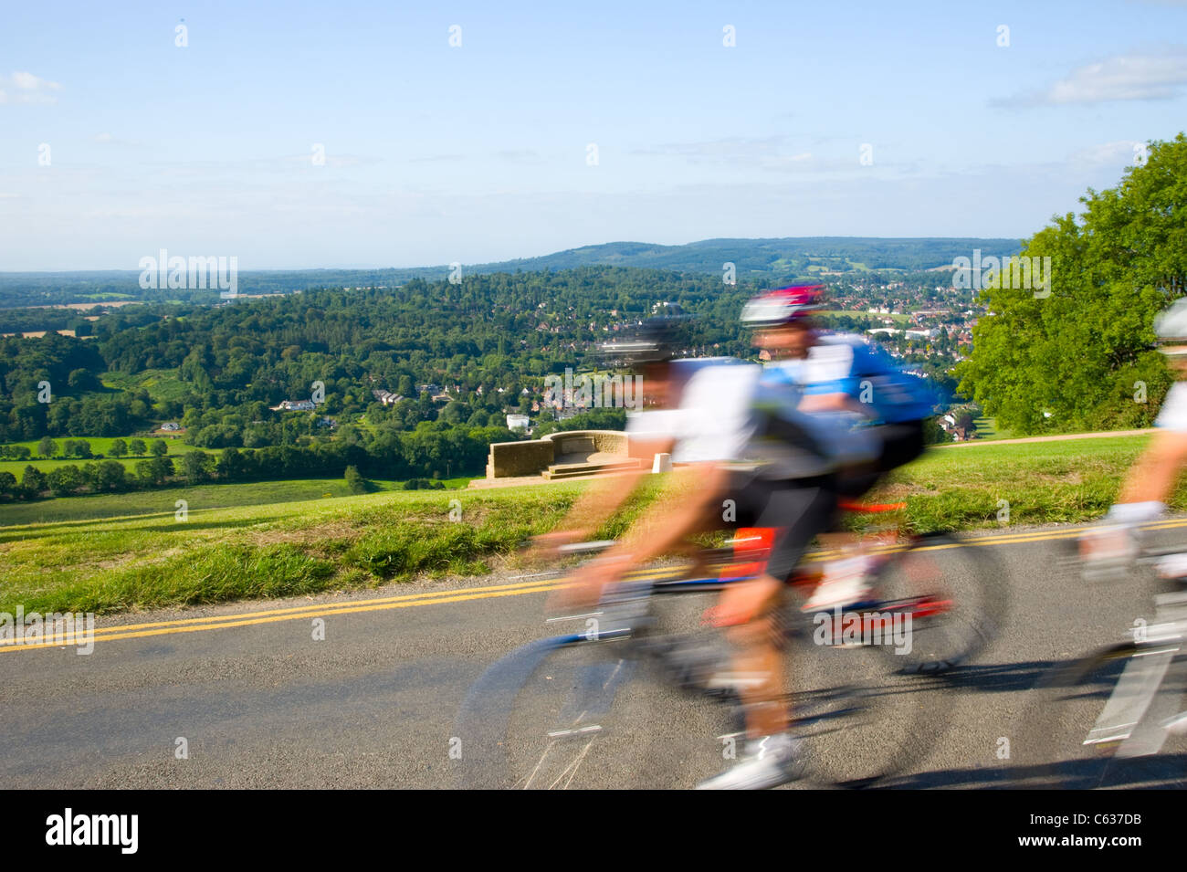 Der National Trust Box HIll in Dorking, Surrey. Surrey Hills. Radsport-Event der Olympischen Spiele 2012 in London, am frühen Morgen Stockfoto