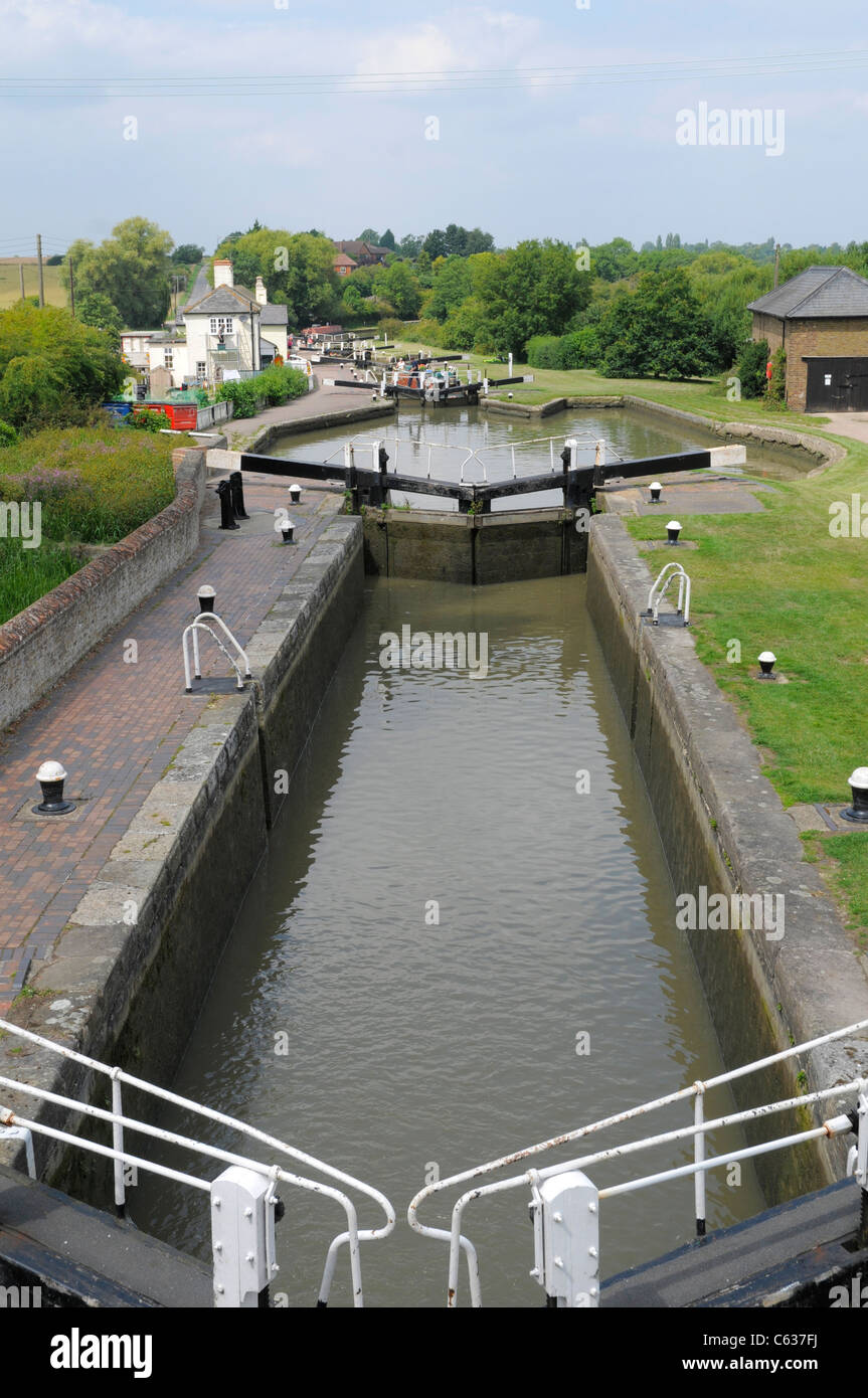 Die drei Schleusen am Grand Union Canal, in der Nähe von Soulbury und Stoke Hammond - zwischen Milton Keynes und Leighton Buzzard Stockfoto