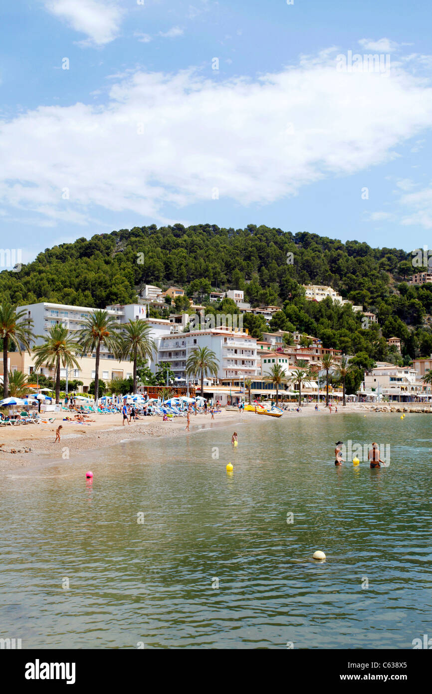 Strand von Puerto Soller, Mallorca, Spanien Stockfoto
