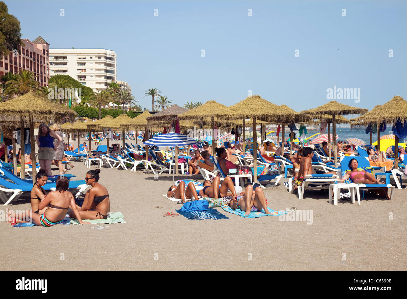 Venus Beach im Zentrum von Marbella Stockfoto