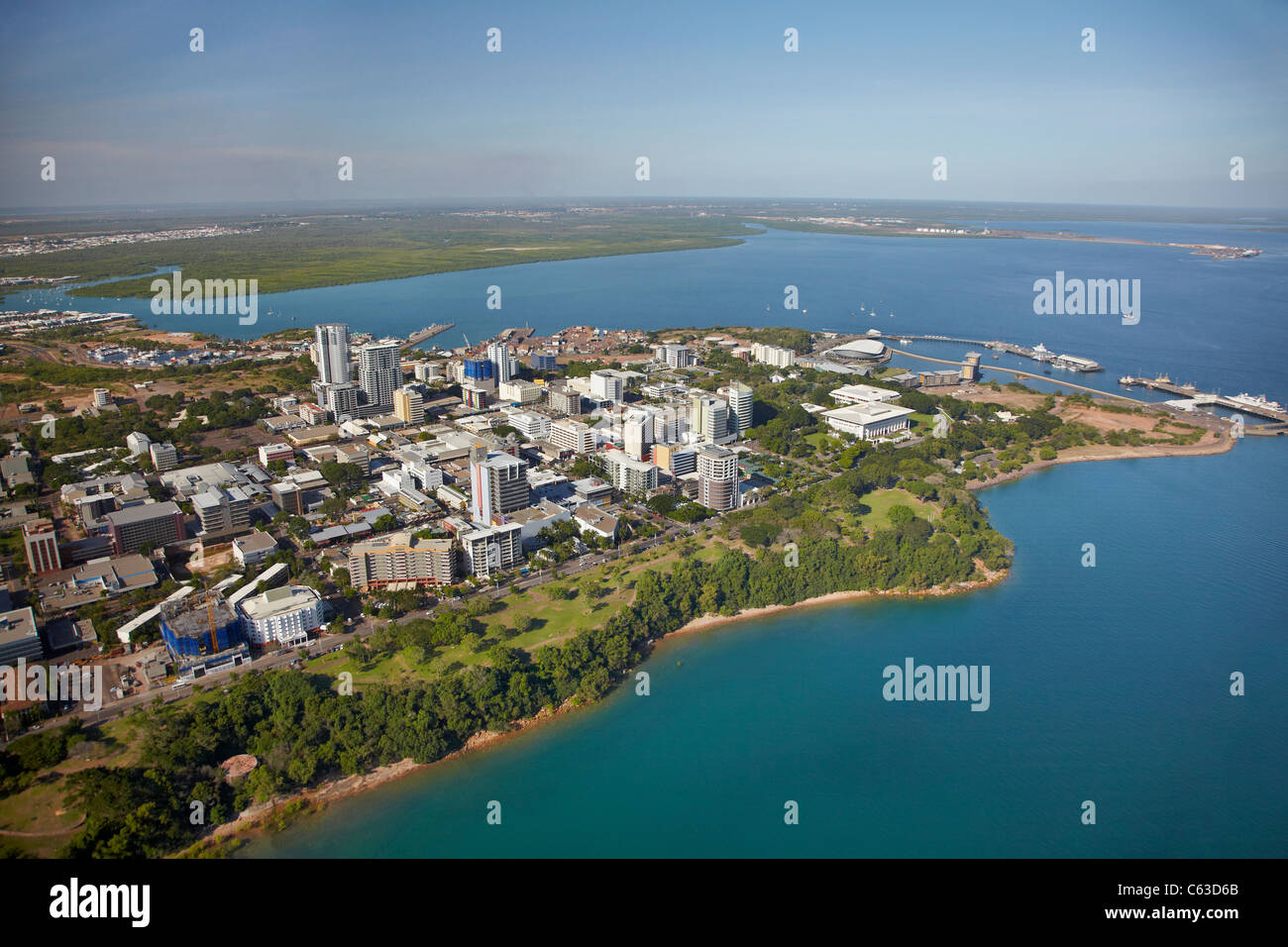 Darwin CBD, Esplanade und Bicentennial Park, Darwin, Northern Territory, Australien - Antenne Stockfoto