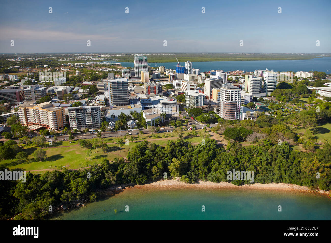 Darwin CBD, Esplanade und Bicentennial Park, Darwin, Northern Territory, Australien - Antenne Stockfoto