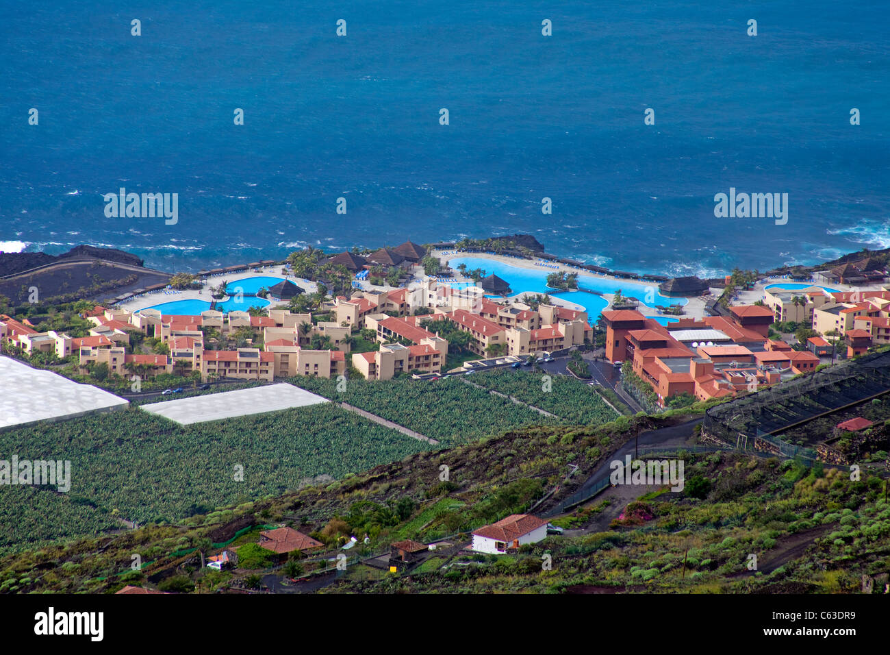 La Palma Princess Hotel Teneguia Princess Hotel, Las Indias, umgeben von Bananenplantagen, schließen, Los Canarios Fuencaliente, La Palma, Kanarische Inseln, Spanien, Europa Stockfoto