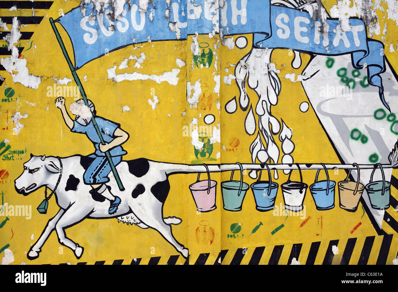 Wandbild Milchkonsum als gesund, an der Außenwand des Kridosono Stadium zu fördern Stockfoto