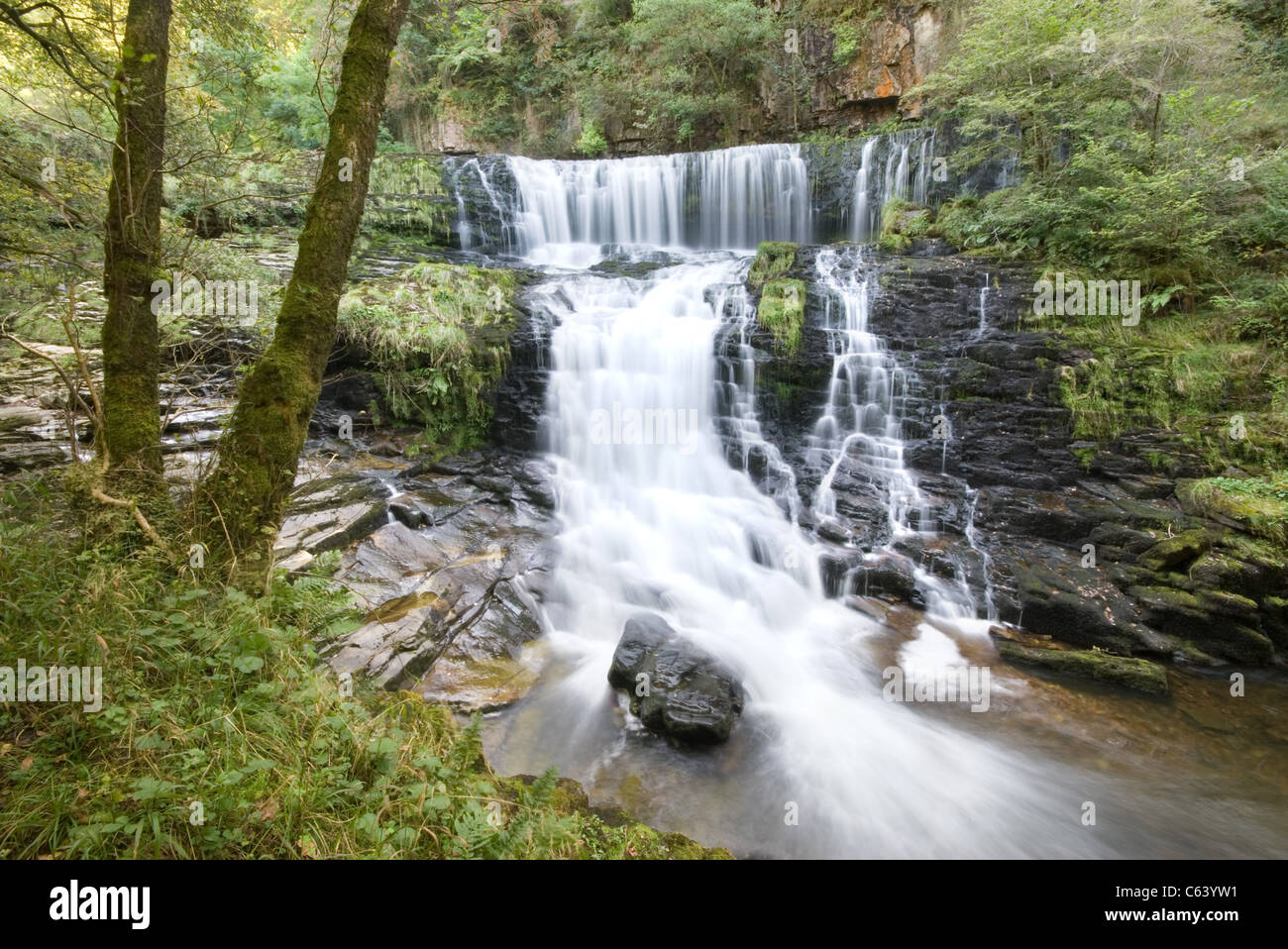 Sgwd Isaf Clun Gwyn Wasserfall - Brecon Beacons National Park - Wales, UK Stockfoto