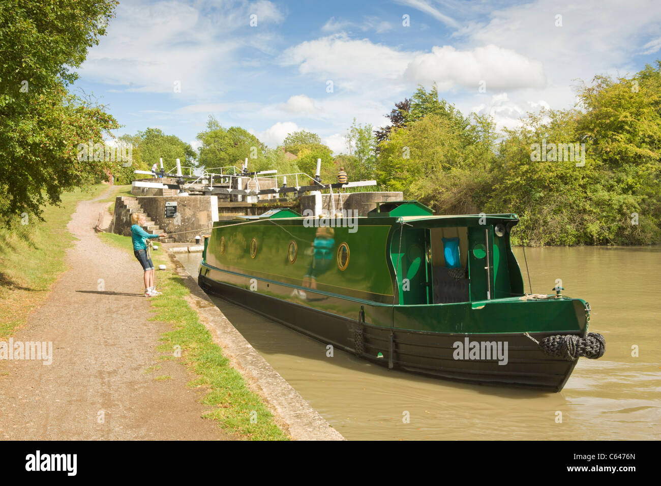 Narrowboat am Grand Union Canal, Warwickshire, England Stockfoto