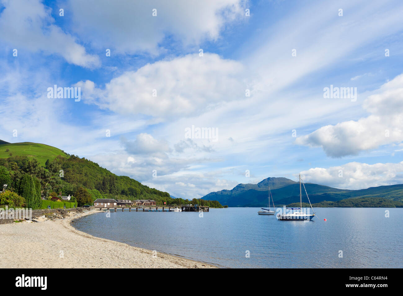 Der Strand von Luss am westlichen Ufer des Loch Lomond, Argyll and Bute, Scotland, UK Stockfoto