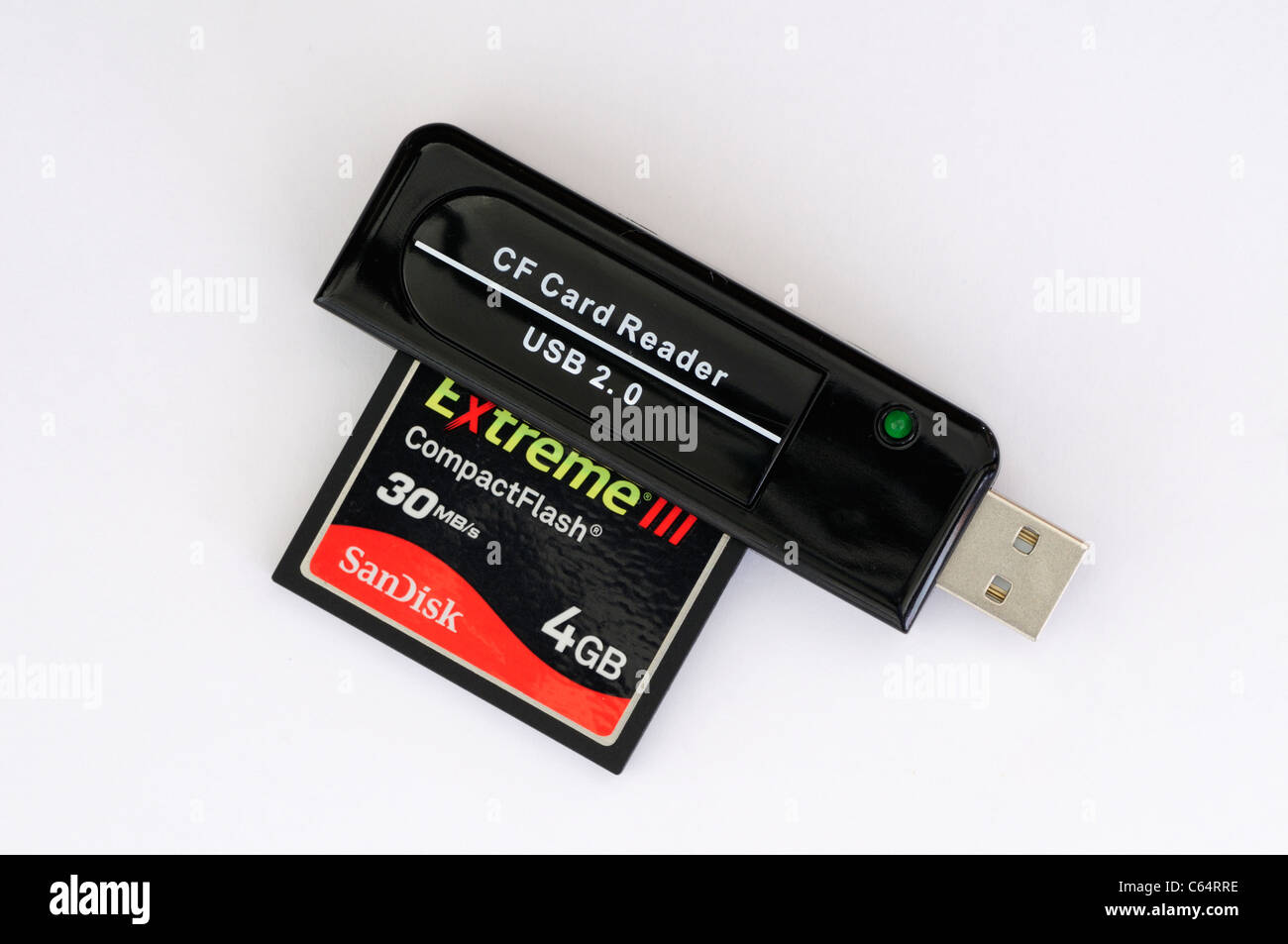 CF Compact Flash-Speicherkarten-Lesegerät mit Sandisk Extreme III 4GB Speicherkarte Stockfoto