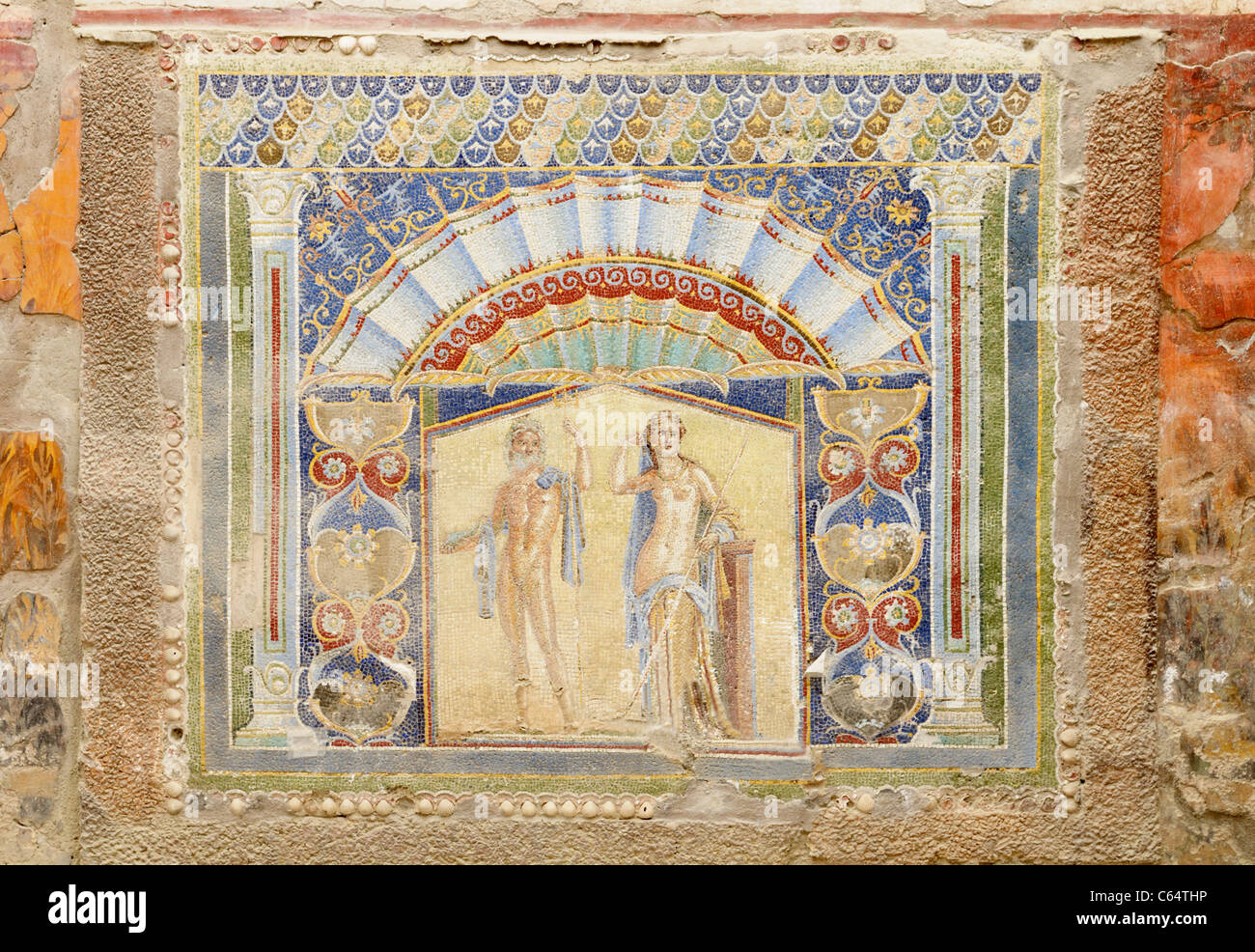 Mosaik von Neptun und Amphitrite, Haus des Neptun Mosaiks, Herculaneum Stockfoto