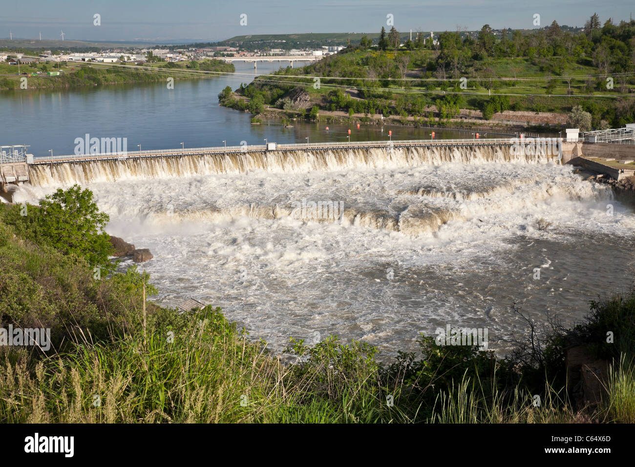 Schwarzer Adler fällt Dam, Missouri River, Great Falls, MT Stockfoto