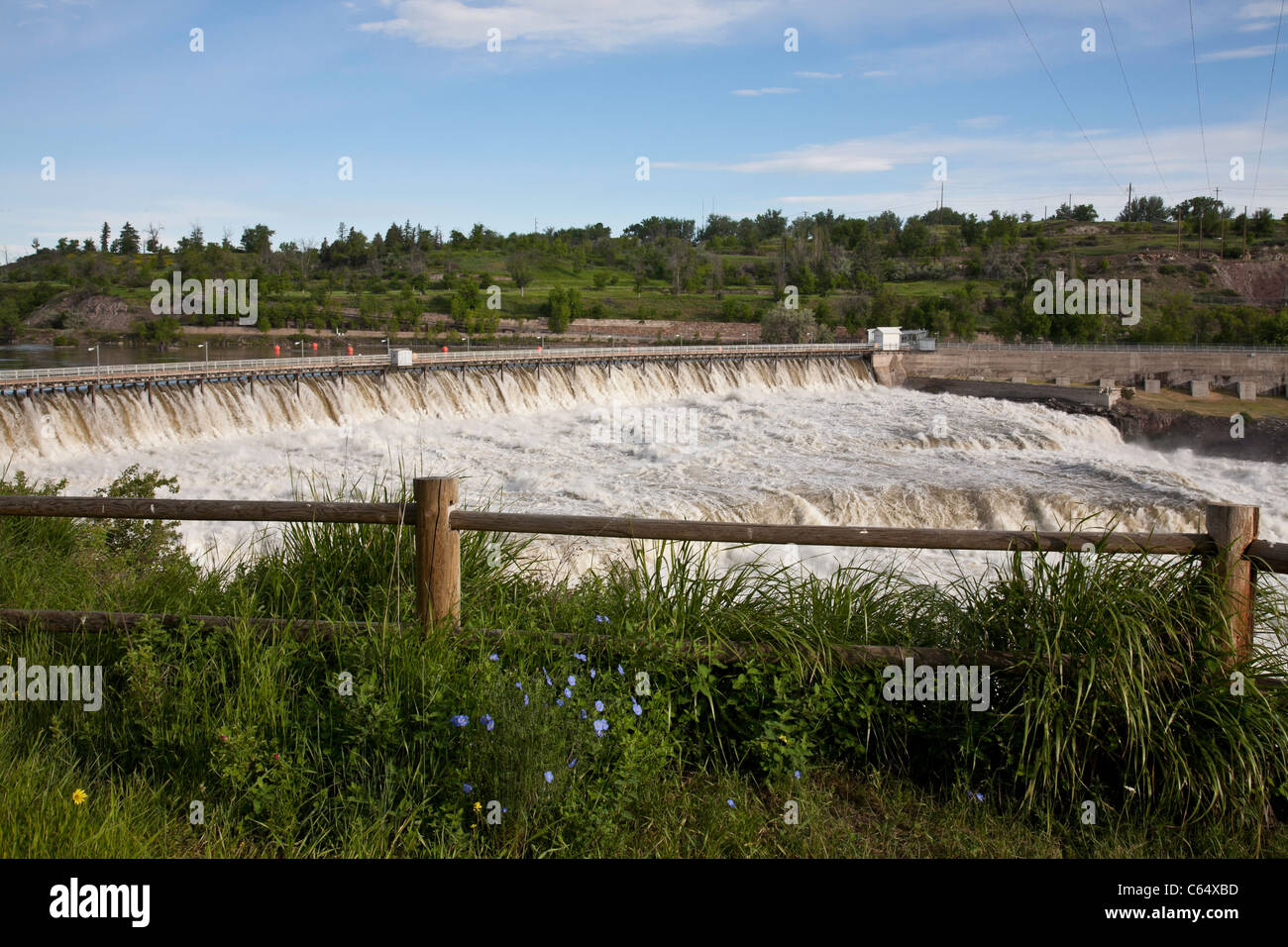 Schwarzer Adler fällt Dam, Missouri River, Great Falls, MT Stockfoto