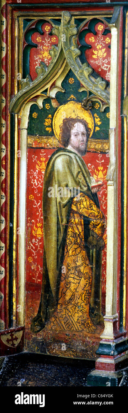 Cawston, Norfolk. Lettner, Kirchen St. Philip Heiligen Heiligen englische Kirche Innenraum Innenräume Bildschirme Dado gemalten panel Stockfoto