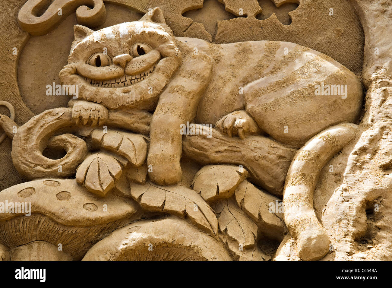 Glückliche Katze Sand Skulptur Tourist Kunst Attraktion gruselig Crawiles in Frankston in der Nähe von Melbourne Victoria Australien Stockfoto