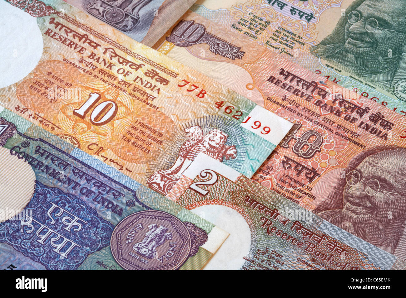Indischer Währung Banknoten Rupien Stockfoto