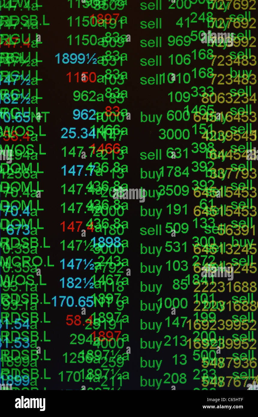 Aktien Aktien kaufen verkaufen Bildschirm Handel Stockfoto