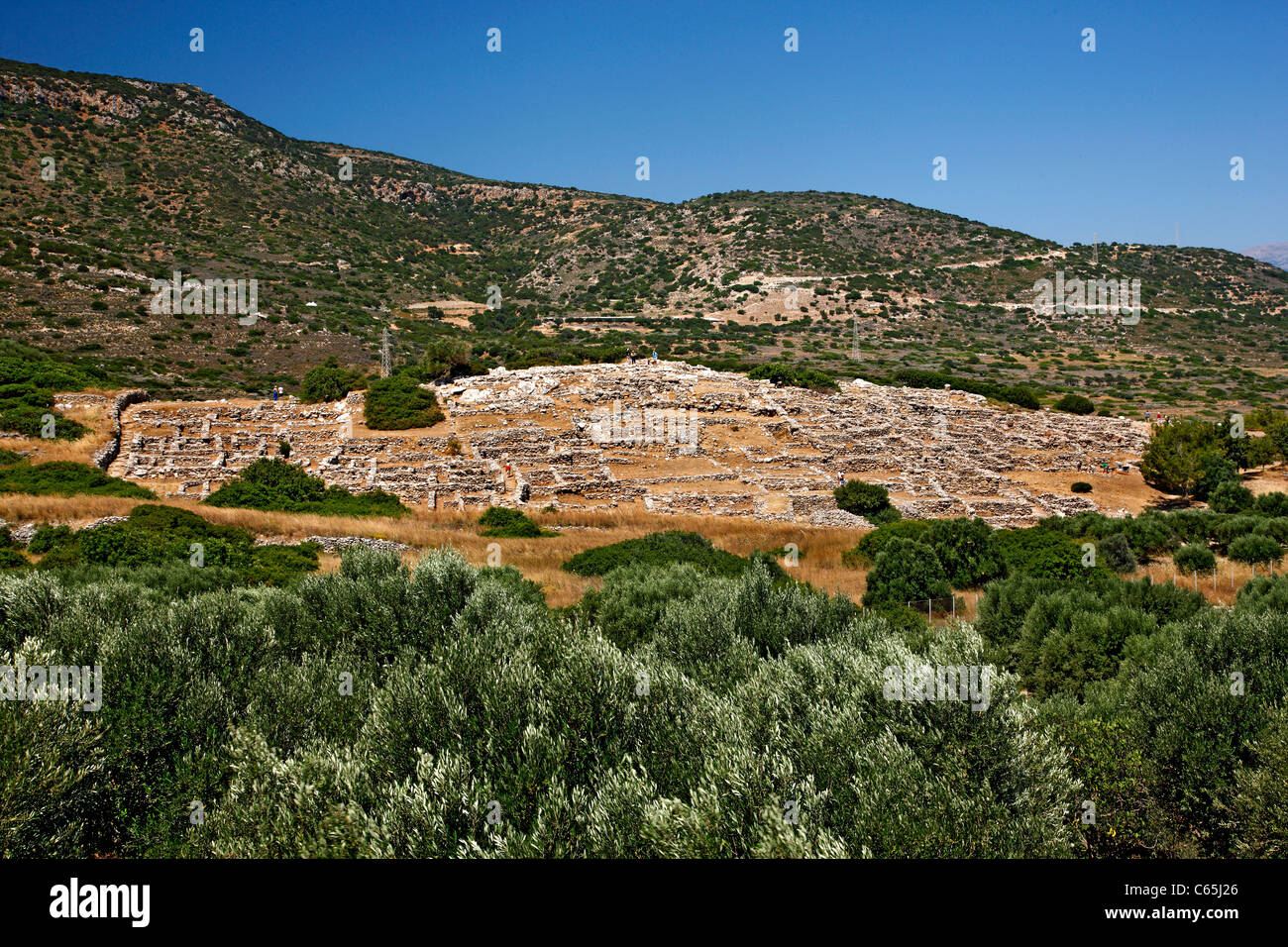 Die archäologische Stätte (minoische Siedlung) von Gournia, Gemeinde Ierapetra, Präfektur Lassithi, Kreta, Griechenland Stockfoto