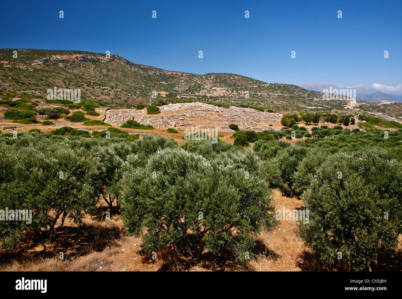 Die archäologische Stätte (minoische Siedlung) von Gournia, Gemeinde Ierapetra, Präfektur Lassithi, Kreta, Griechenland Stockfoto