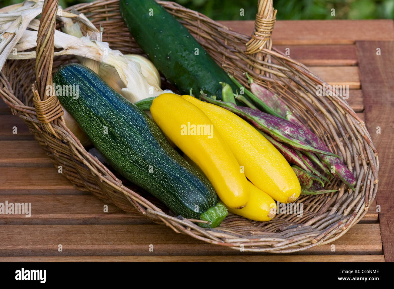 Gemüse aus dem Garten in einem Korb Trug geerntet Stockfoto