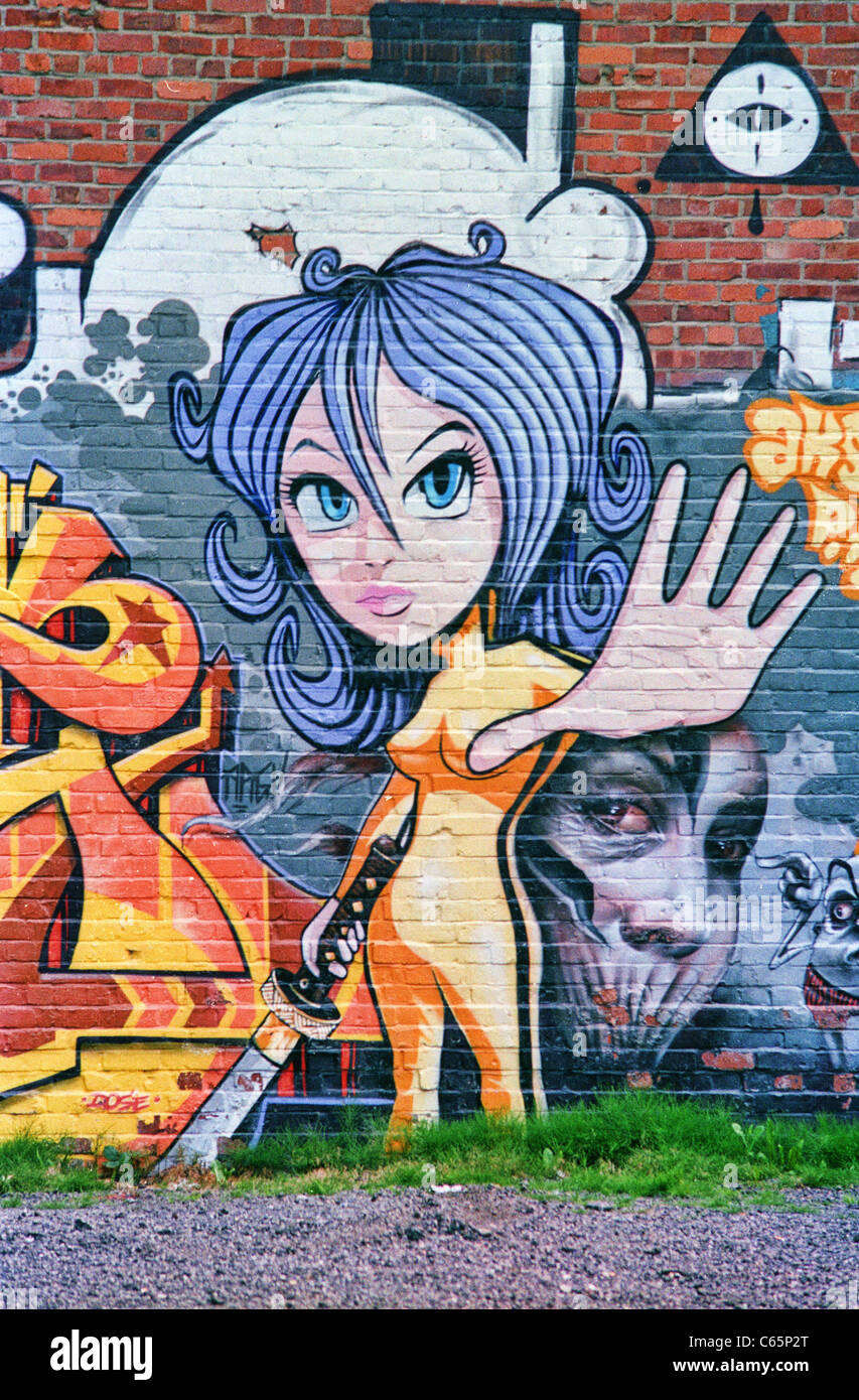 Mädchen mit Schwert - Street Art Stockfoto