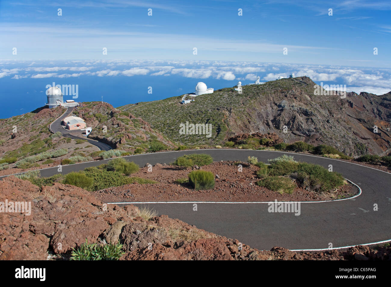 Sternwarte auf dem Roque de Los Muchachos, Parque Nacional de La Caldera de Taburiente, Insel La Palma, Kanarische Inseln, Spanien, Europa Stockfoto