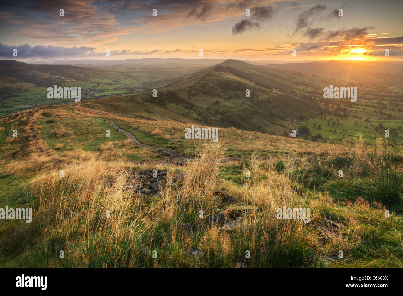 Ansicht von Hollins Flanke von Mam Tor, Dark Peak, Peak District, Derbyshire Stockfoto