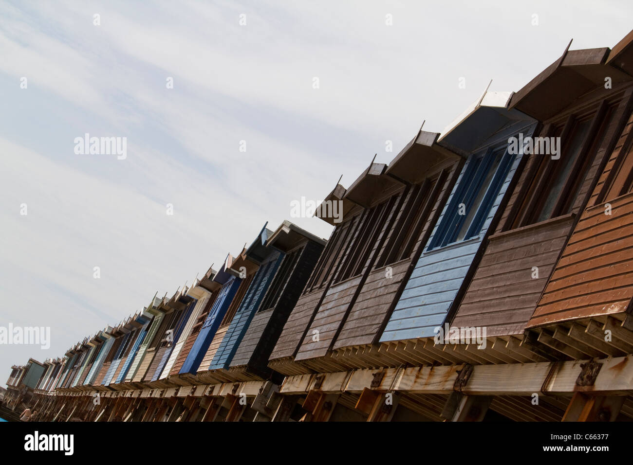 Frinton Essex Strandhütten Stockfoto