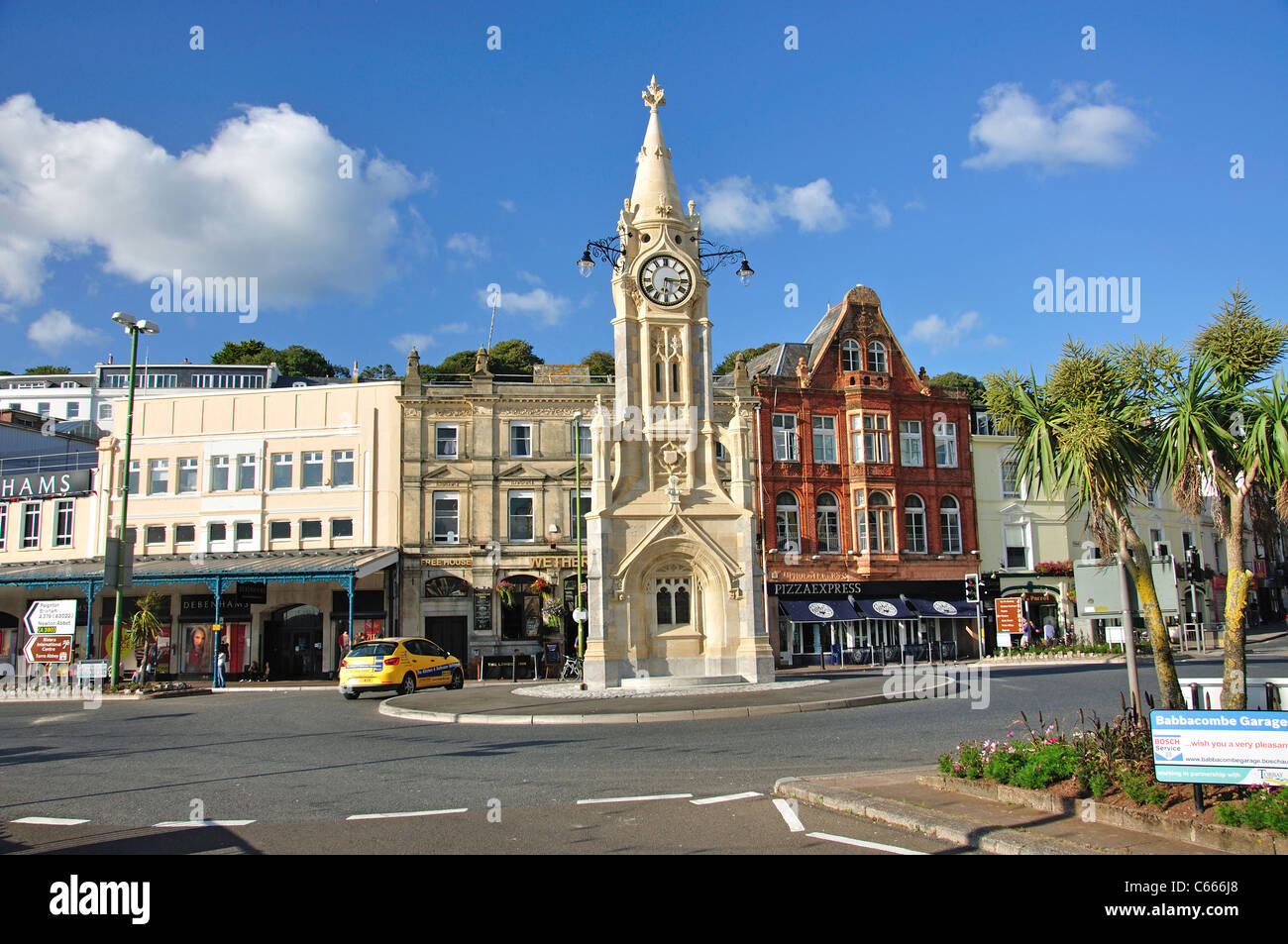 Mallock Uhrturm, Victoria Parade, Torquay, Devon, England, Vereinigtes Königreich Stockfoto