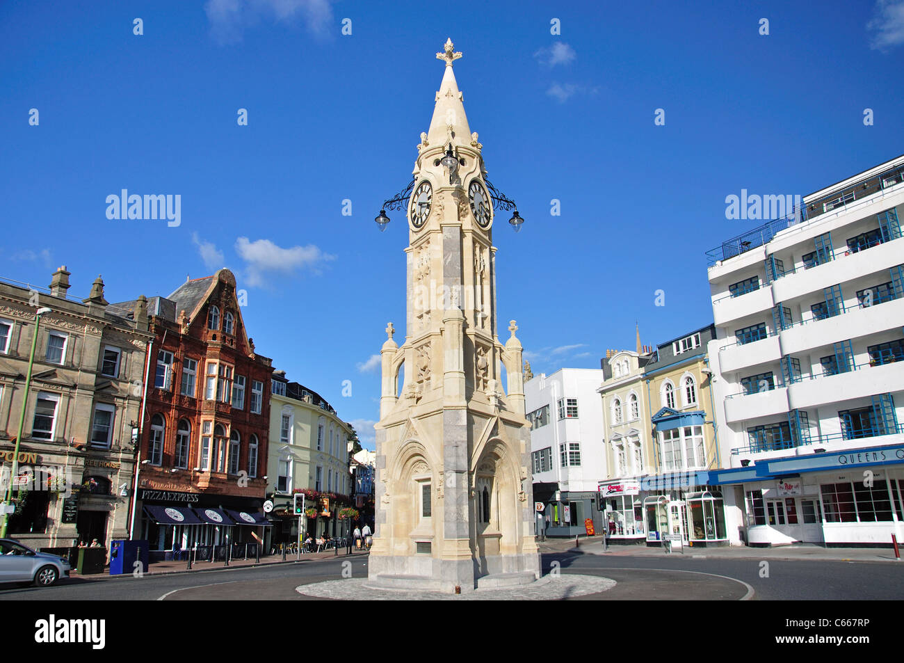 Mallock Uhrturm, Victoria Parade, Torquay, Devon, England, Vereinigtes Königreich Stockfoto