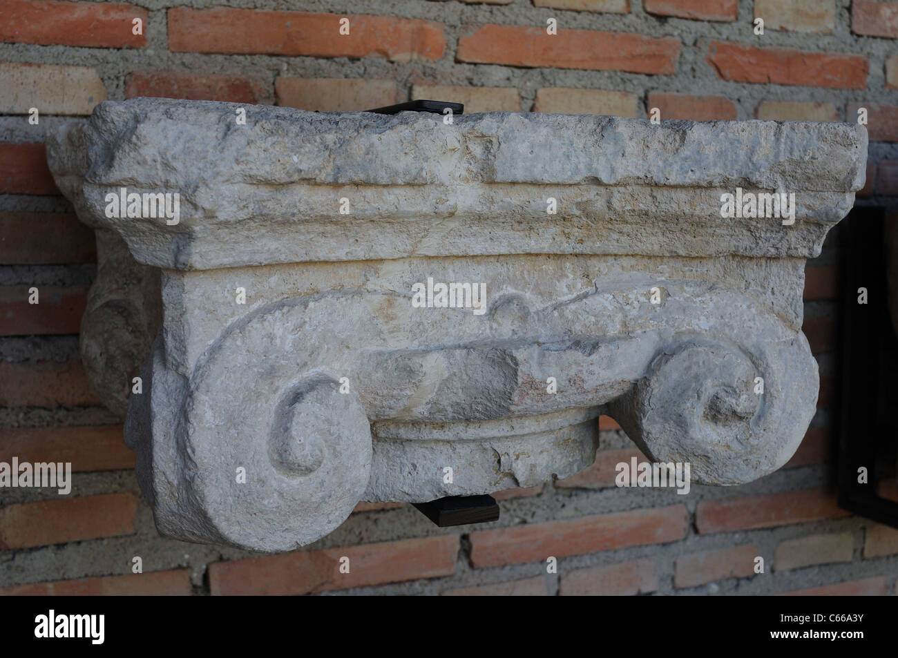 Ionischen Kapital. Renaissance (Plateresk) gehören das ANTIQUARIUM - Wall von ALCALA DE HENARES (13 th). Spanien Stockfoto