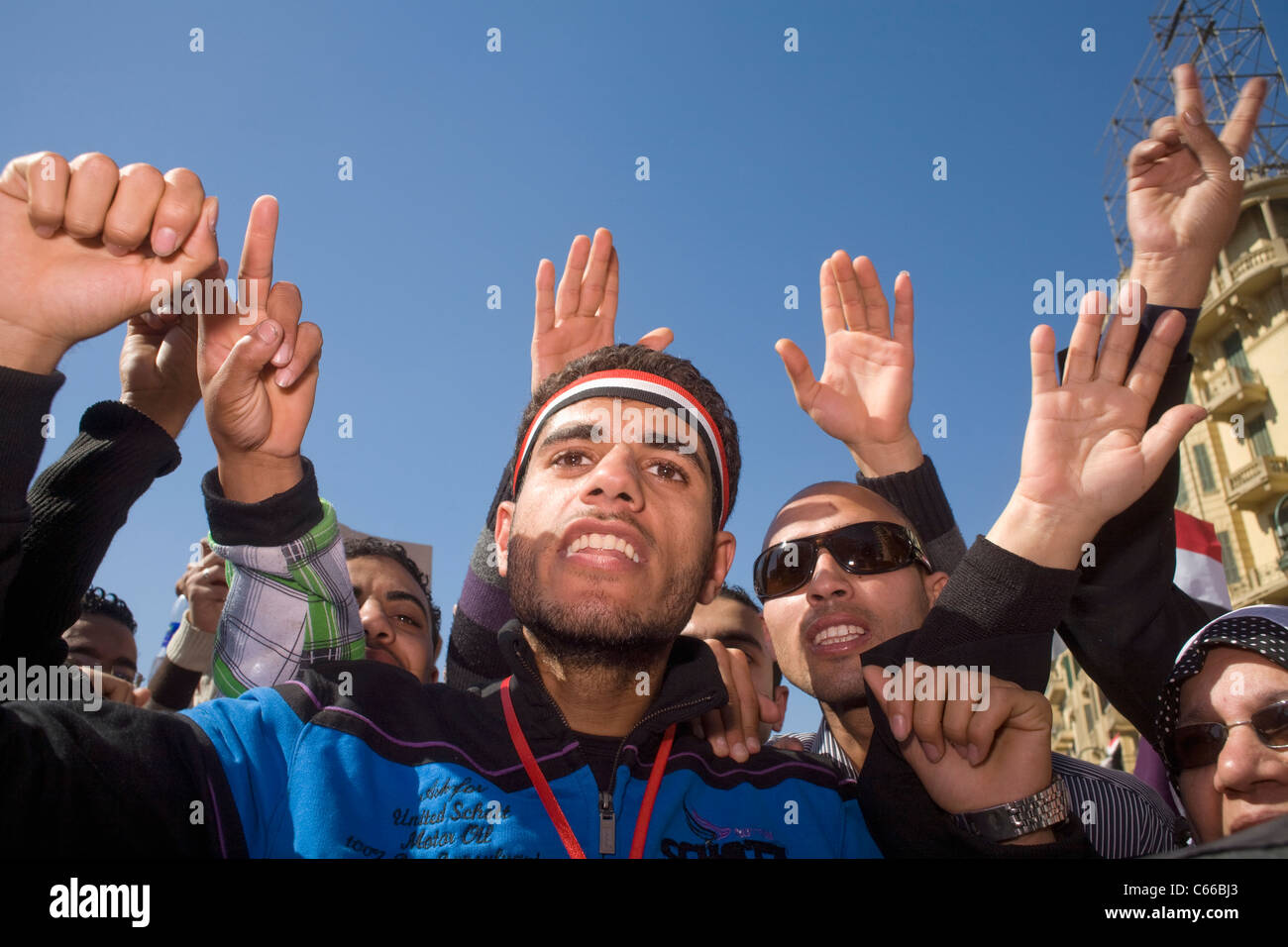 Feiern 2011 Ägypter im Kairoer Tahrir-Platz am Feb.18 Tag des Sieges, eine Woche nach dem Sturz von Präsident Hosni Mubarak Stockfoto