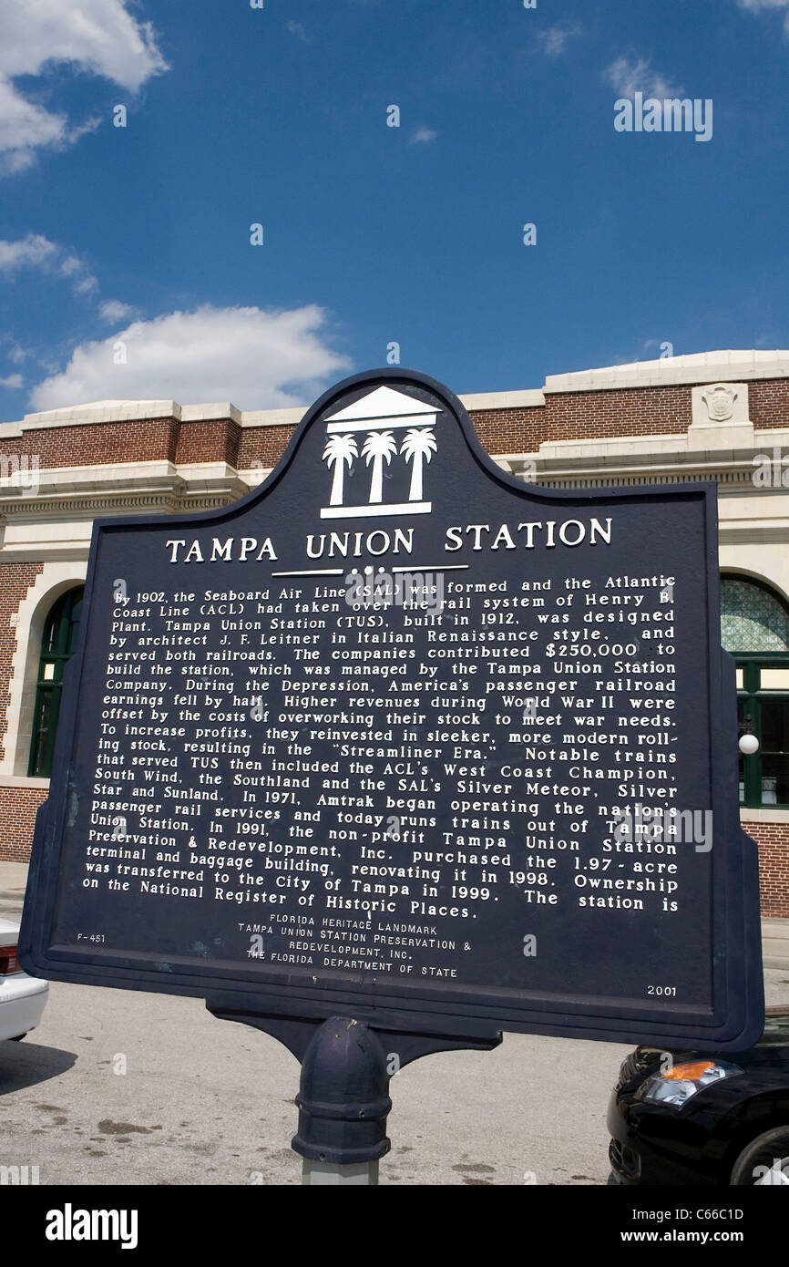 TAMPA UNION STATION. SAL und ACL hatte das Schienensystem von Henry übernommen, die B. Werk 1912 erbaut. Stockfoto