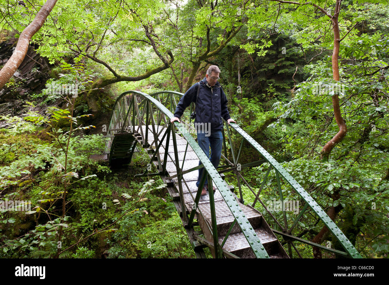 Metall-Bogenbrücke bei Teufelsbrücke Touristenattraktion - Inspiration für Wordsworth für "Auf Torrent bei Teufelsbrücke" Stockfoto