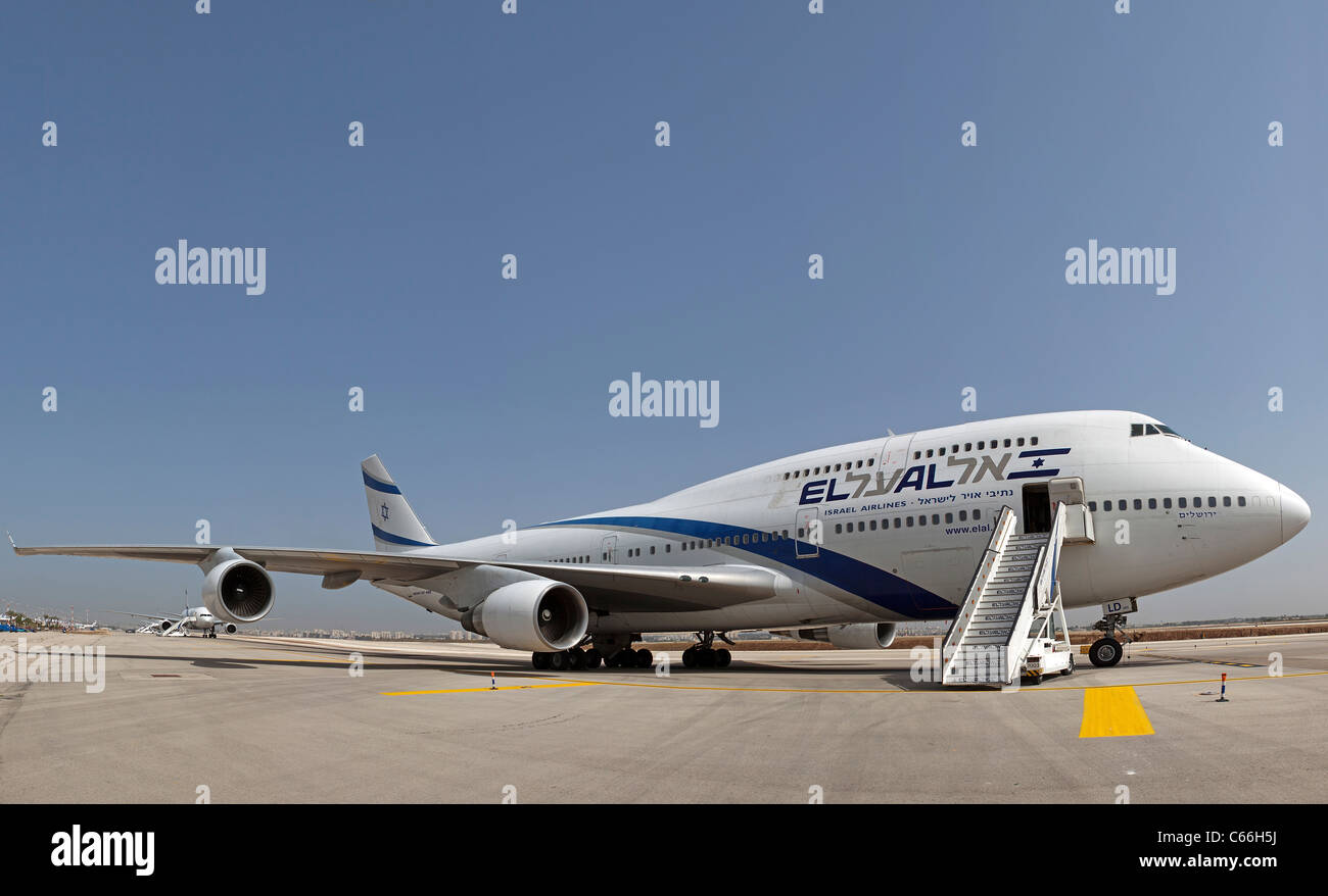 Israel, Ben-Gurion internationaler Flughafen El Al Boeing 747-400-Passagier-jet Stockfoto