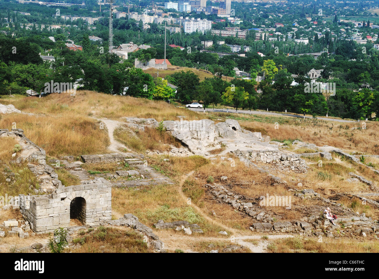 Die Ruinen der antiken Siedlung Pantikapaion. 6. Jahrhundert vor Christus. Kertsch, Krim, Ukraine Stockfoto