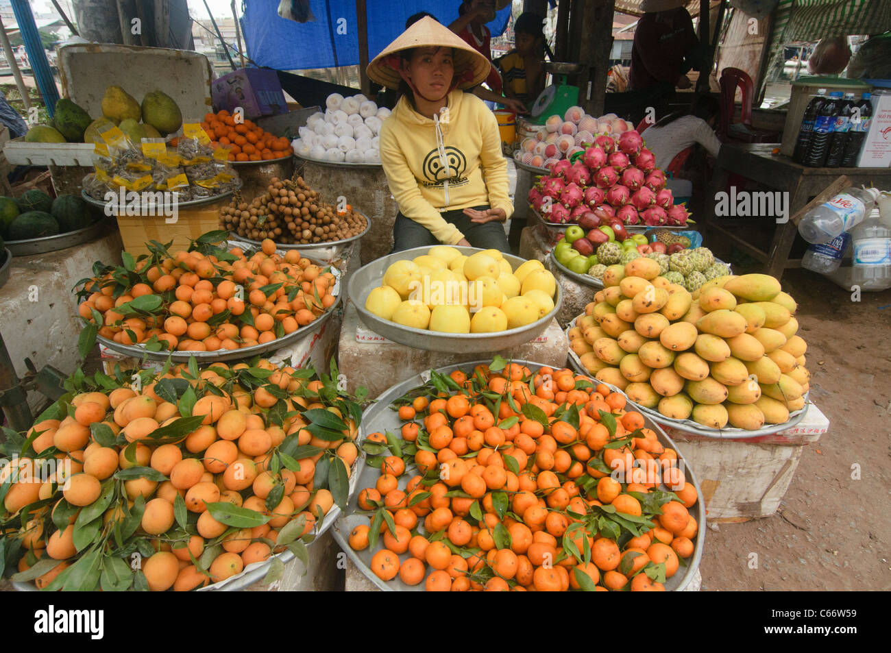 tropische Früchte auf dem Markt auf der Insel Phu Quoc in Vietnam Stockfoto