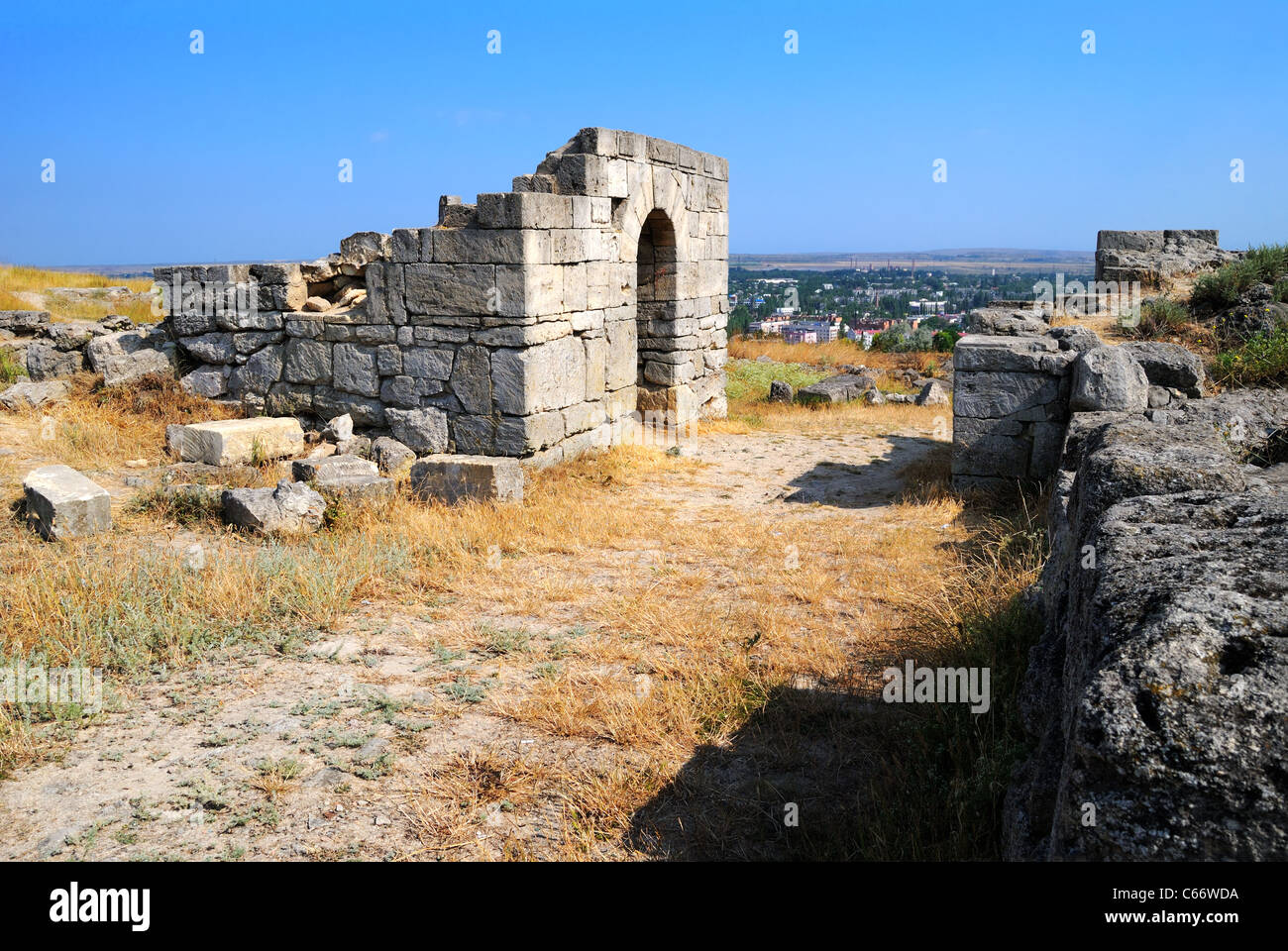 Die Ruinen der antiken Siedlung Pantikapaion. 6. Jahrhundert vor Christus. Kertsch, Krim, Ukraine Stockfoto