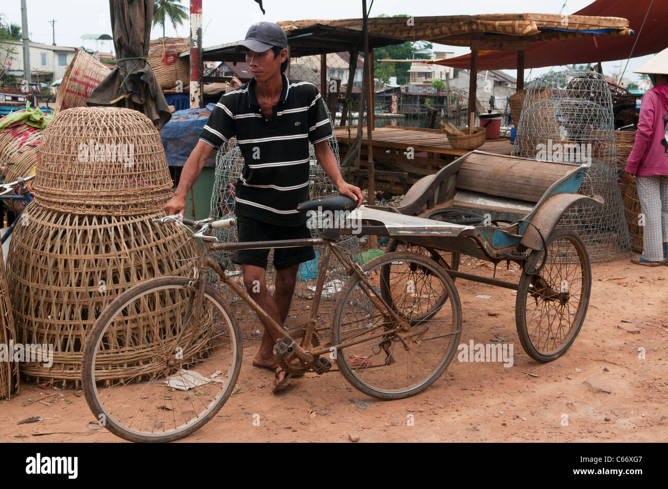 Fahrrad-Taxi auf dem Markt auf der Insel Phu Quoc in Vietnam Stockfoto