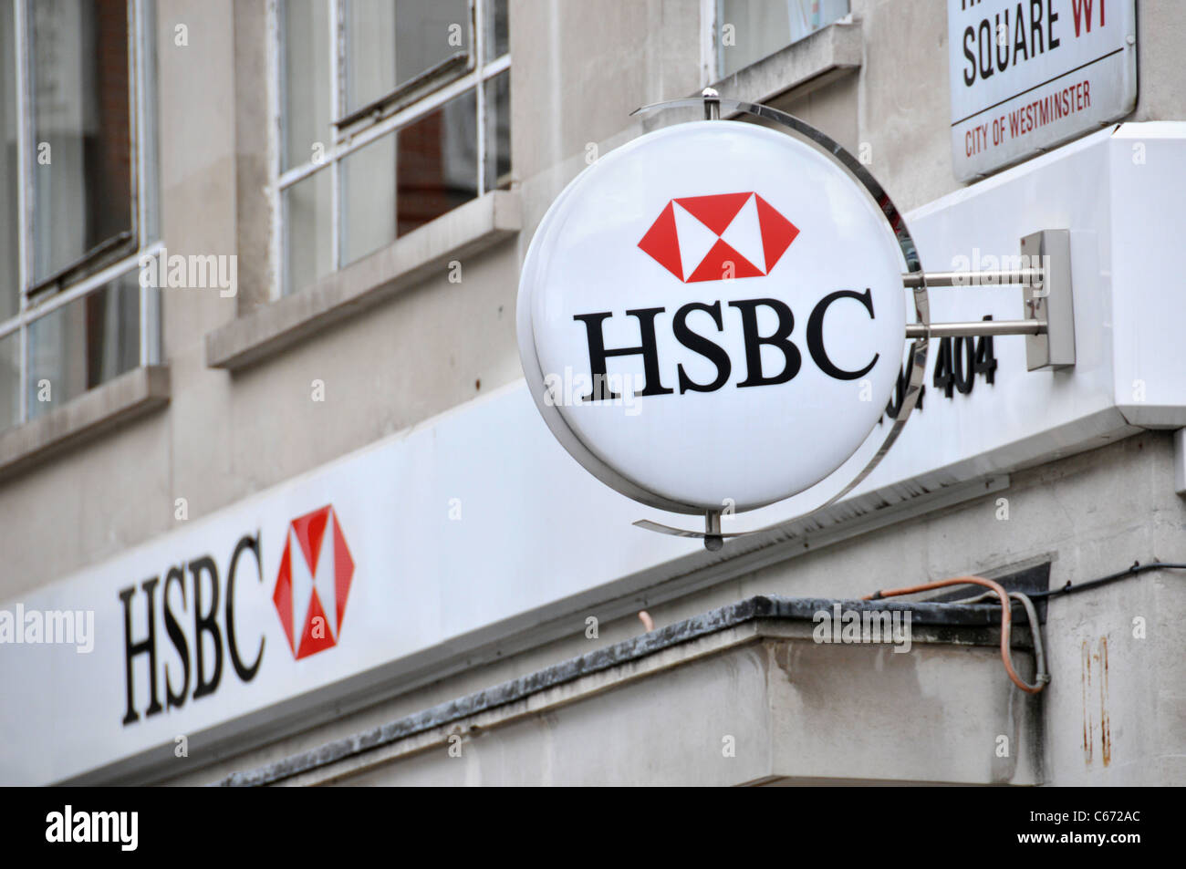 HSBC Bank London Logo Geldautomat Stockfoto