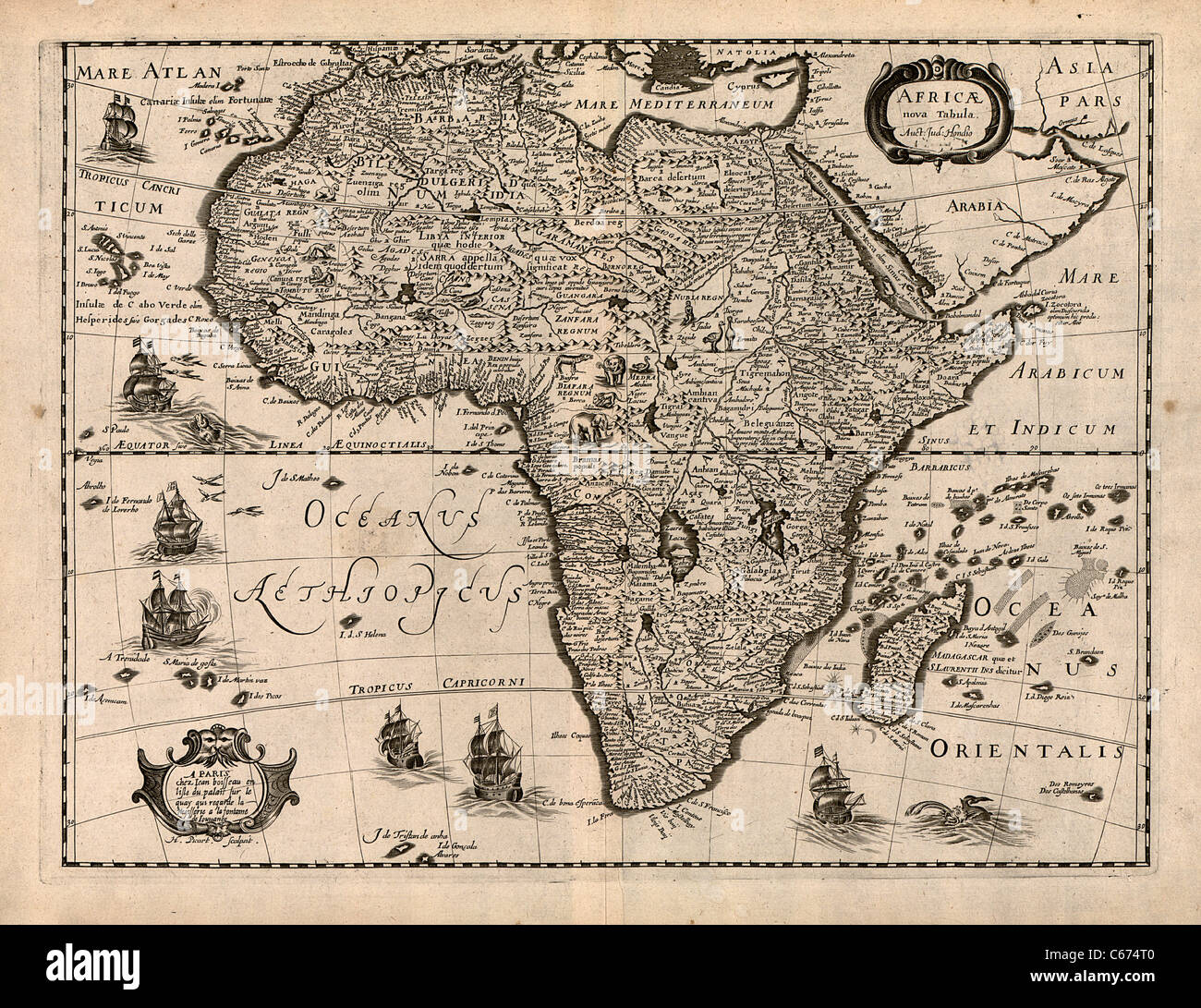 Africae Nova tabula, 1640 Karte von Afrika - Antiquariatskarte von Jodocus Hondius Stockfoto